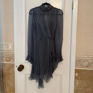 J. Crew Sheer Gray Long Sleeve Dress